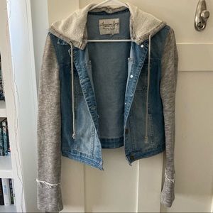 Knit-Sleeve Denim Jacket